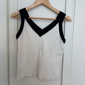 Ann Taylor Black and Cream V-Neck Sweater Tank Top